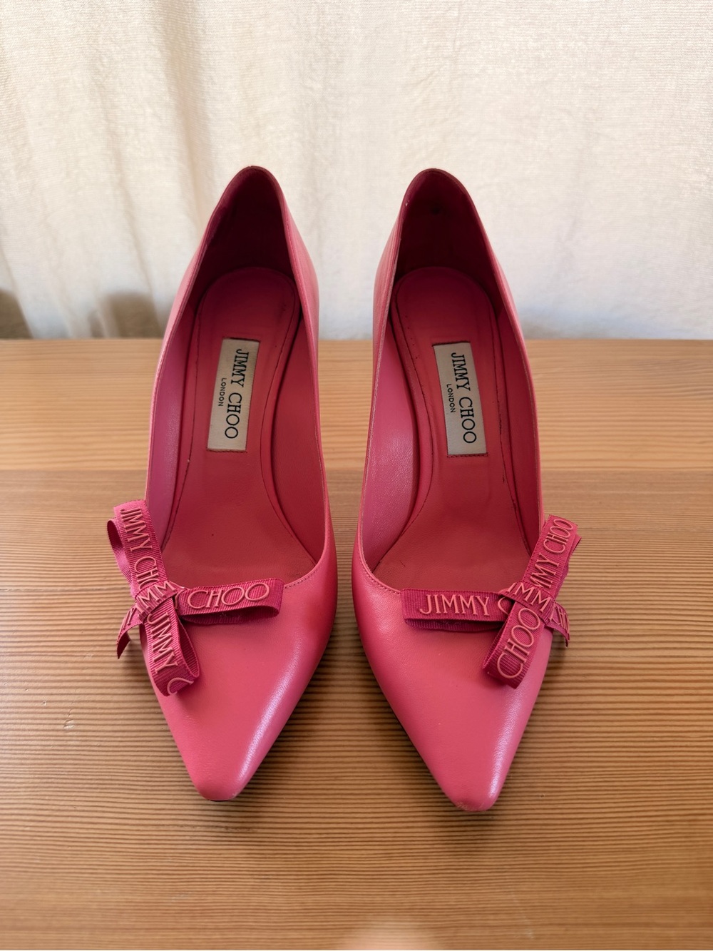 Jimmy Choo Hot Pink Pointed-Toe Bow Pumps